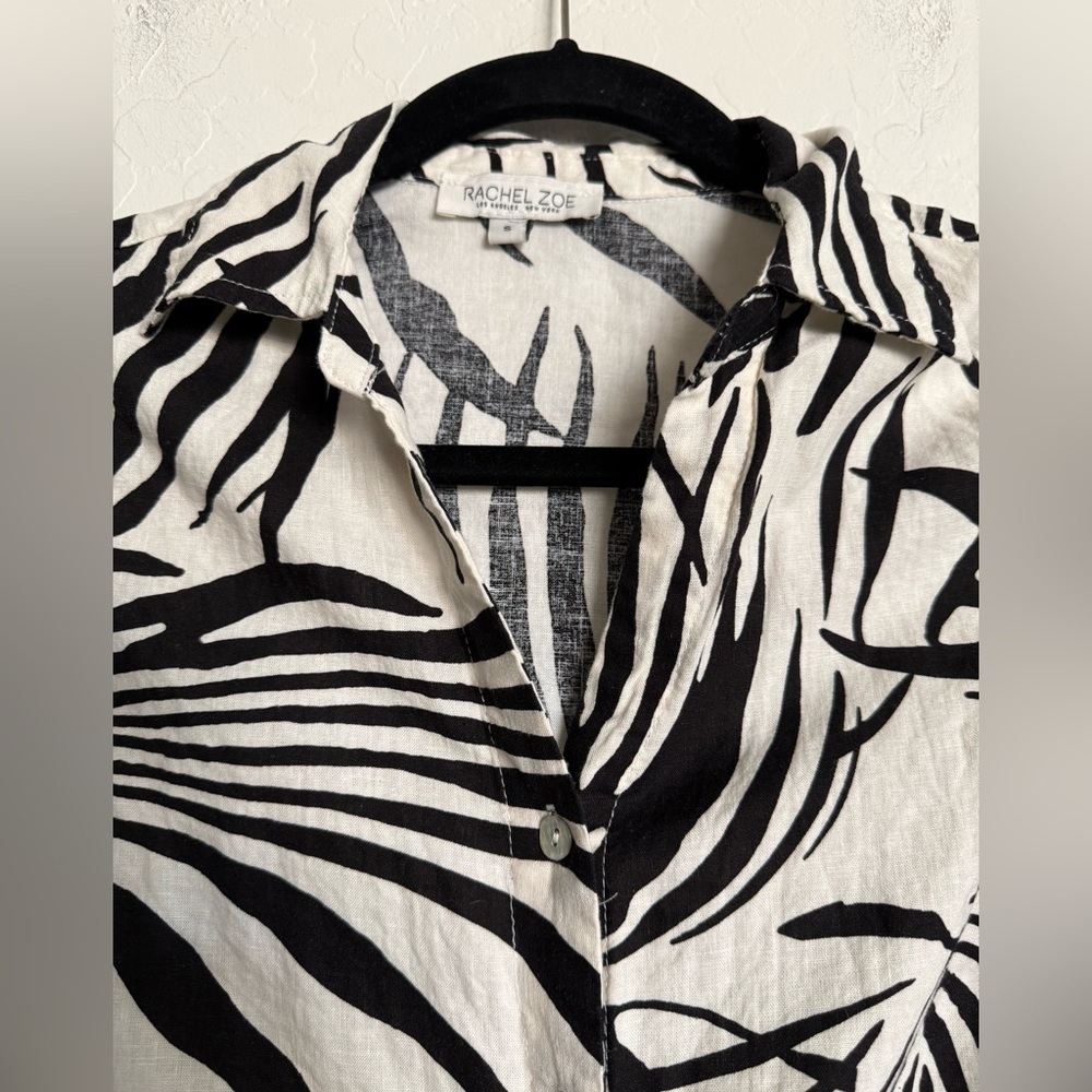 RACHEL ZOE Tie-Front Cropped Long Sleeve Linen Blend Top - Small - Picture 3 of 8
